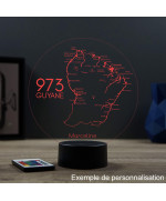 Lampe illusion 3D en verre acrylique gravée au laser représentant une carte de la Guyane.