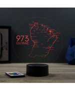Lampe illusion 3D en verre acrylique gravée au laser représentant une carte de la Guyane.