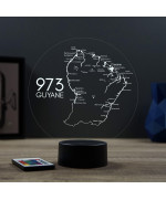Lampe illusion 3D en verre acrylique gravée au laser représentant une carte de la Guyane.