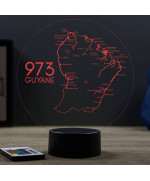 Lampe illusion 3D en verre acrylique gravée au laser représentant une carte de la Guyane.