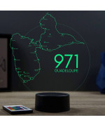 Lampe illusion 3D en verre acrylique gravée au laser représentant une carte de la Guadeloupe.