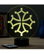 Lampe illusion 3D en verre acrylique gravée au laser représentant une croix occitane.