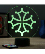 Lampe illusion 3D en verre acrylique gravée au laser représentant une croix occitane.