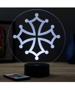 Lampe illusion 3D en verre acrylique gravée au laser représentant une croix occitane.