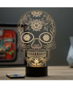 Lampe illusion 3D en verre acrylique gravée au laser représentant une tête de mort Mexicaine une Calavera.