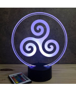 Lampe illusion 3D en verre acrylique gravée au laser représentant un triskèle.