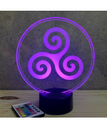 Lampe illusion 3D en verre acrylique gravée au laser représentant un triskèle.