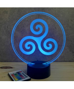 Lampe illusion 3D en verre acrylique gravée au laser représentant un triskèle.
