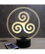 Lampe illusion 3D en verre acrylique gravée au laser représentant un triskèle.