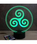 Lampe illusion 3D en verre acrylique gravée au laser représentant un triskèle.