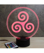 Lampe illusion 3D en verre acrylique gravée au laser représentant un triskèle.