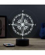Lampe illusion 3D en verre acrylique gravée au laser représentant une boussole.