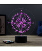 Lampe illusion 3D en verre acrylique gravée au laser représentant une boussole.