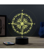 Lampe illusion 3D en verre acrylique gravée au laser représentant une boussole.