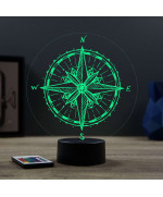Lampe illusion 3D en verre acrylique gravée au laser représentant une boussole.
