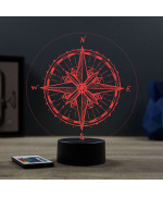 Lampe illusion 3D en verre acrylique gravée au laser représentant une boussole.