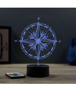 Lampe illusion 3D en verre acrylique gravée au laser représentant une boussole.