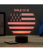 Lampe illusion 3D en verre acrylique gravée au laser représentant le drapeau breton.