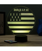 Lampe illusion 3D en verre acrylique gravée au laser représentant le drapeau breton.