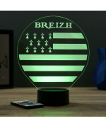 Lampe illusion 3D en verre acrylique gravée au laser représentant le drapeau breton.