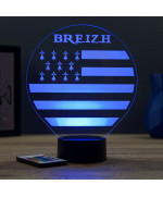 Lampe illusion 3D en verre acrylique gravée au laser représentant le drapeau breton.