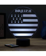 Lampe illusion 3D en verre acrylique gravée au laser représentant le drapeau breton.