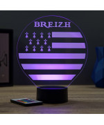 Lampe illusion 3D en verre acrylique gravée au laser représentant le drapeau breton.