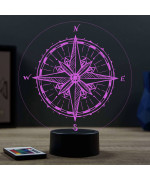 Lampe illusion 3D en verre acrylique gravée au laser représentant une boussole.