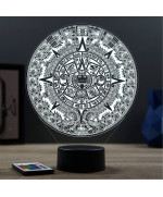 Lampe illusion 3D en verre acrylique gravée au laser représentant le calendrier Maya.