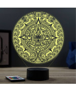 Lampe illusion 3D en verre acrylique gravée au laser représentant le calendrier Maya.
