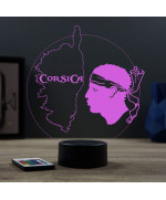 Lampe illusion 3D en verre acrylique gravée au laser représentant l'île de Corse.