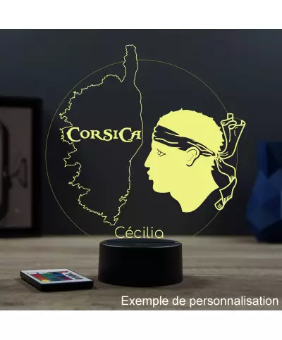 Lampe illusion 3D en verre acrylique gravée au laser représentant l'île de Corse.