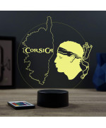 Lampe illusion 3D en verre acrylique gravée au laser représentant l'île de Corse.