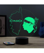 Lampe illusion 3D en verre acrylique gravée au laser représentant l'île de Corse.