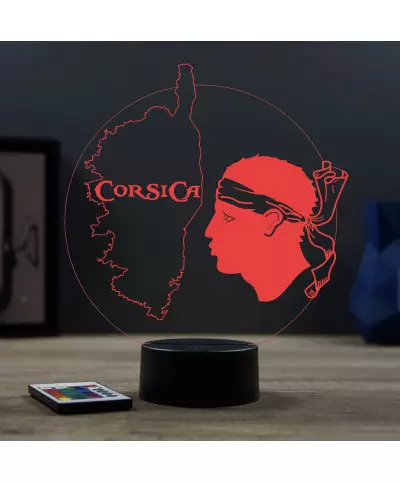 Lampe illusion 3D en verre acrylique gravée au laser représentant l'île de Corse.