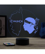 Lampe illusion 3D en verre acrylique gravée au laser représentant l'île de Corse.