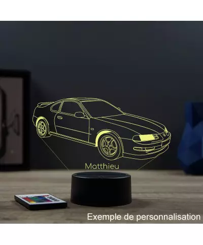 Lampe illusion 3D en verre acrylique gravée au laser représentant une voiture Honda Prélude phase 4.