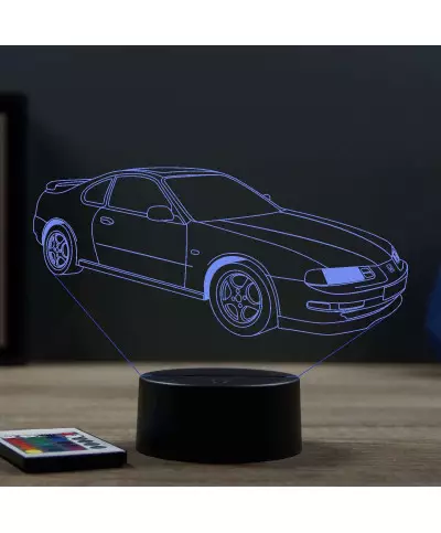Lampe illusion 3D en verre acrylique gravée au laser représentant une voiture Honda Prélude phase 4.