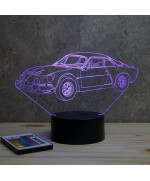 Lampe illusion 3D en verre acrylique gravée au laser représentant une voiture Alpine Renault A110 berlinette.