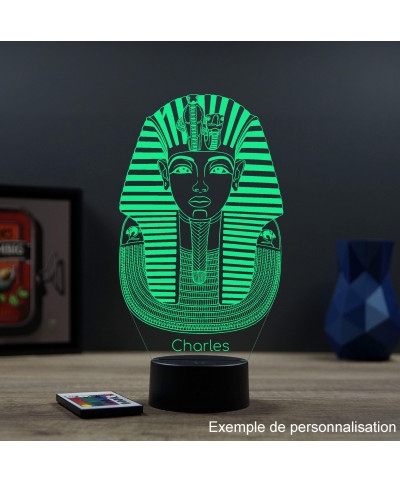 Lampe illusion 3D en verre acrylique gravée au laser représentant le masque funéraire de Toutankhamon.