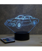 Lampe illusion 3D en verre acrylique gravée au laser représentant une voiture Alpine Renault A110 berlinette.
