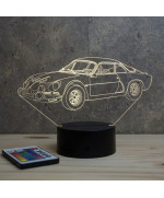 Lampe illusion 3D en verre acrylique gravée au laser représentant une voiture Alpine Renault A110 berlinette.