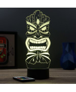 Lampe illusion 3D en verre acrylique gravée au laser représentant un Tiki Polynésien.