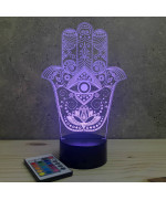 Lampe illusion 3D en verre acrylique gravée au laser représentant une main de Fatma.