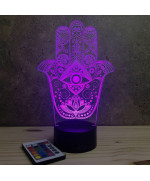 Lampe illusion 3D en verre acrylique gravée au laser représentant une main de Fatma.
