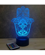 Lampe illusion 3D en verre acrylique gravée au laser représentant une main de Fatma.