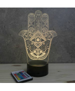 Lampe illusion 3D en verre acrylique gravée au laser représentant une main de Fatma.