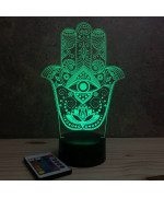 Lampe illusion 3D en verre acrylique gravée au laser représentant une main de Fatma.