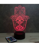 Lampe illusion 3D en verre acrylique gravée au laser représentant une main de Fatma.