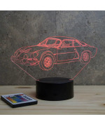 Lampe illusion 3D en verre acrylique gravée au laser représentant une voiture Alpine Renault A110 berlinette.